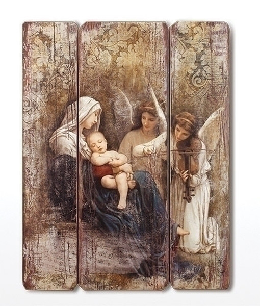 Madonna holding Christ Child Song of the Angels distressed wall hanging